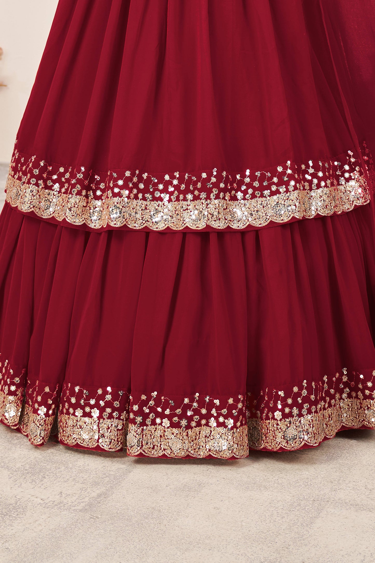 Stunning Red Sequins Georgette Wedding Wear Lehenga Choli By WTW