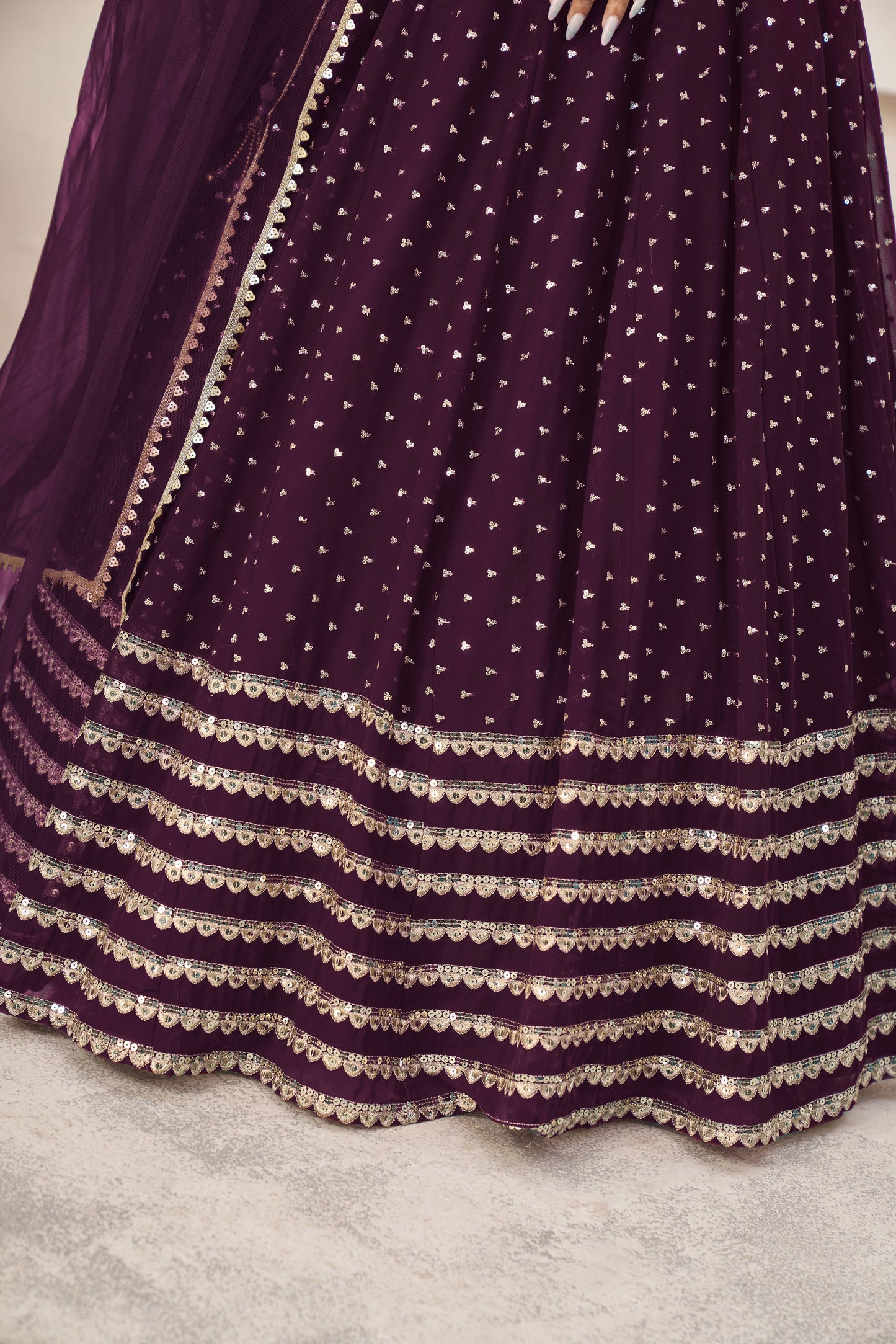 Charming Purple Sequin Georgette Reception Wear Lehenga Choli By WTW