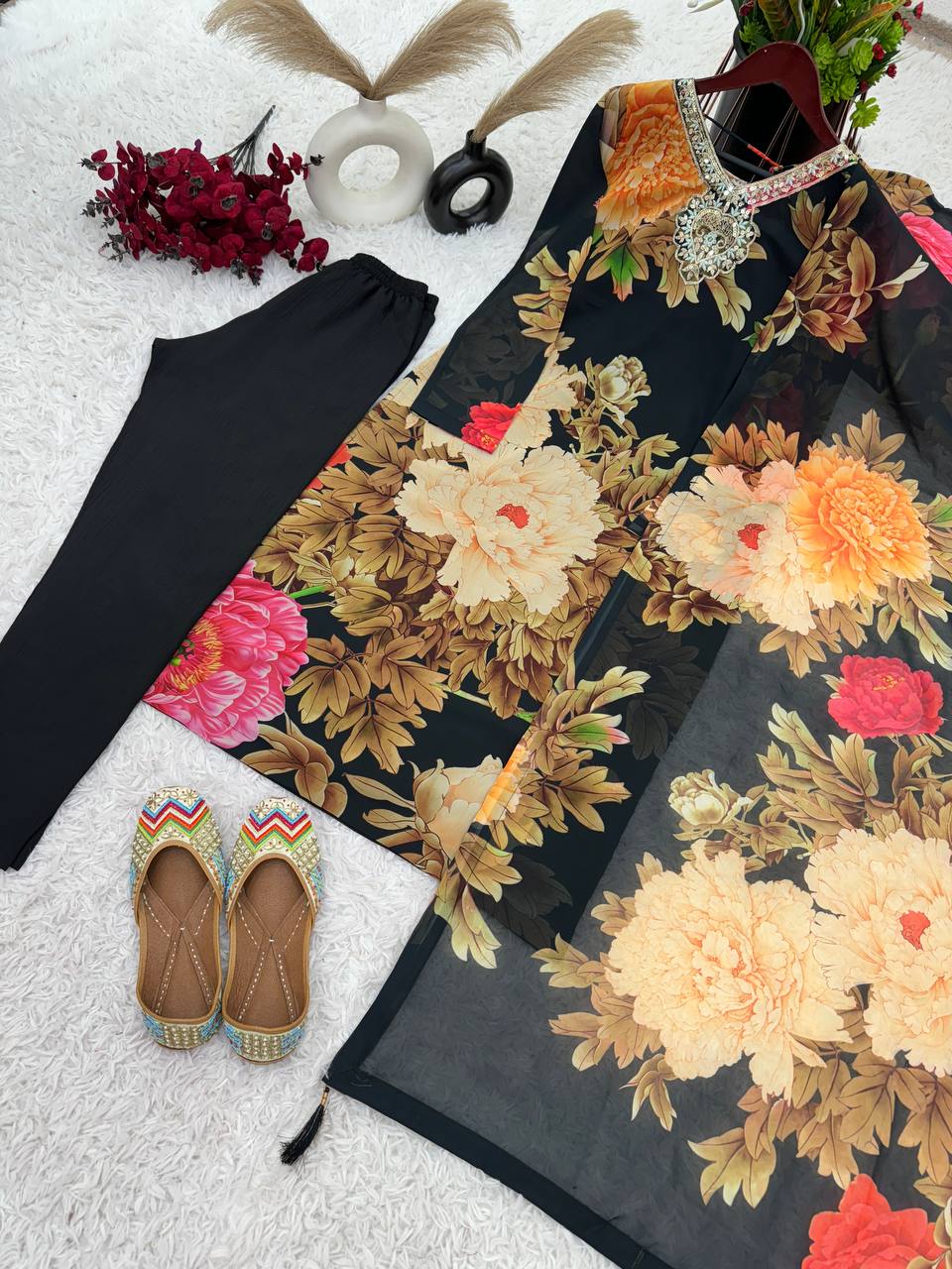 Women Georgette With Embroidery Sequence Work Kurta Pant Dupatta Set By WTW