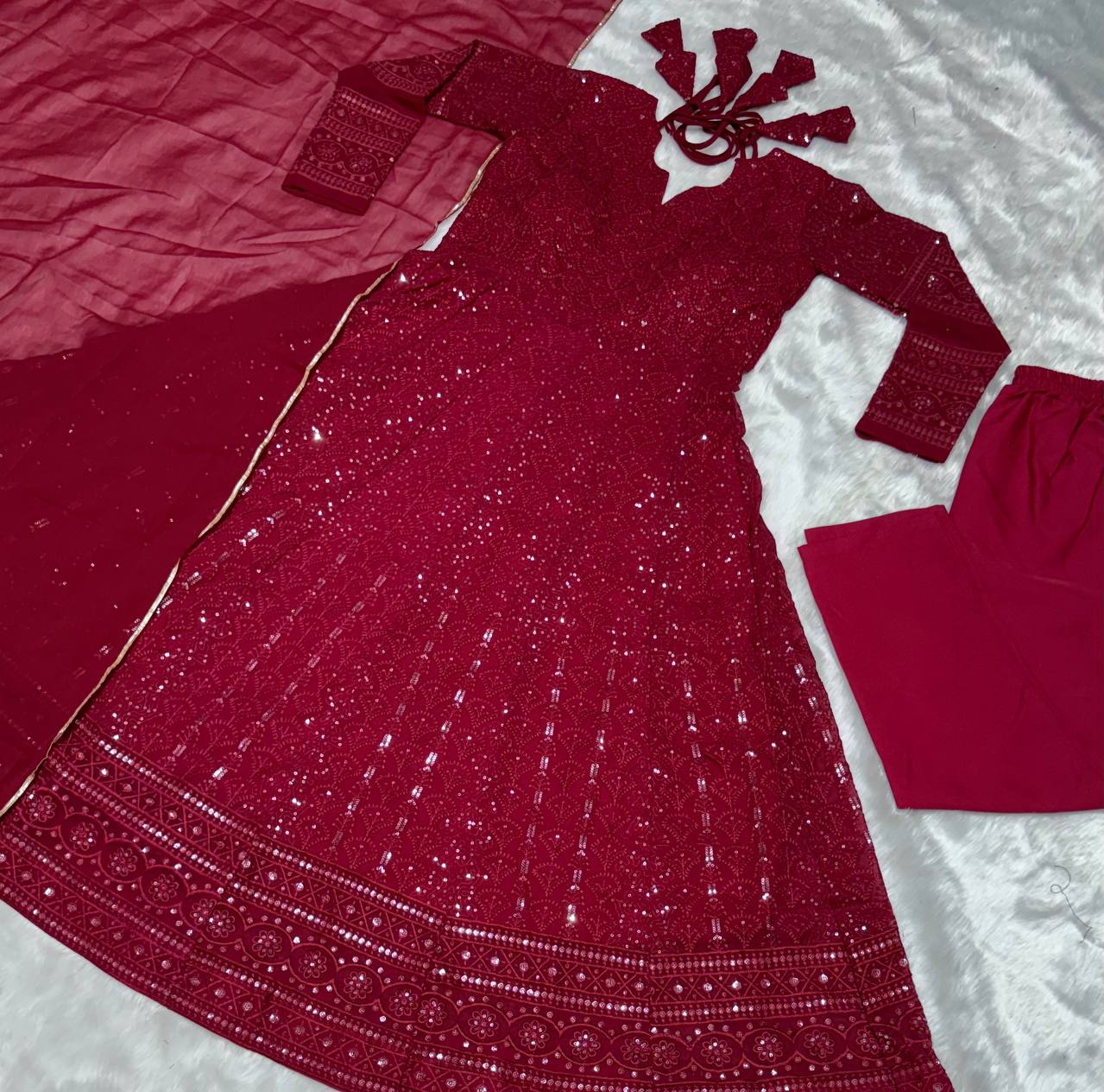 Occasion Wear Embroidery Work Red Color Gown With Duppatta By WTW