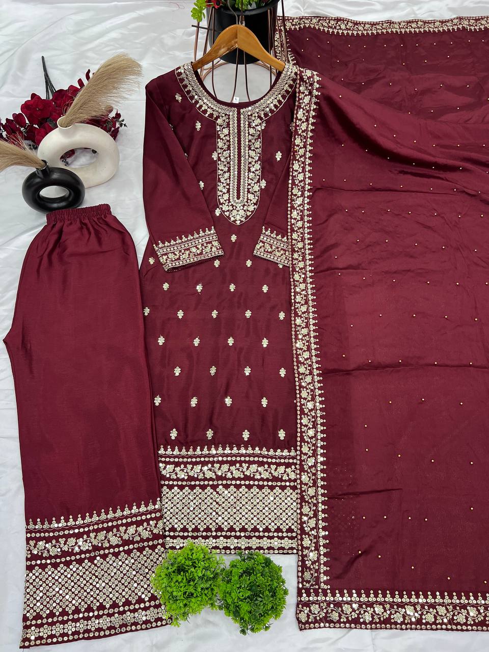 Red Party Wear Kurta Set By WTW