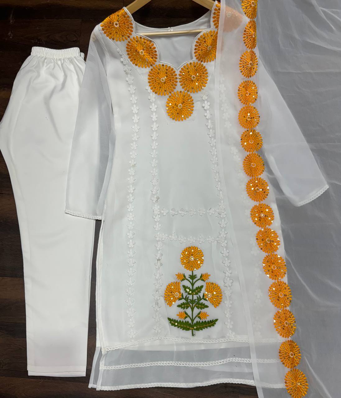 Demanding Cotton White Color With Orange Design Salwar Suit By WTW