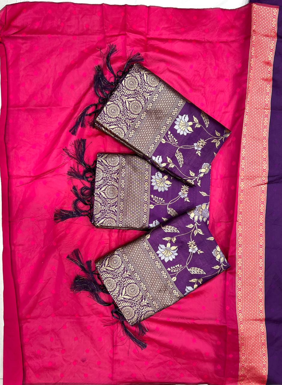 Wedding Wear Purple Color Lichi Silk Jacquard Work Saree Blouse By WTW