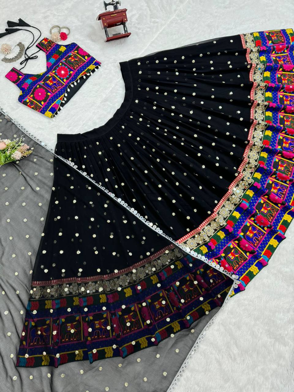 Cute Black Color Georgette Heavy Gamathi Work Lehenga Choli By WTW