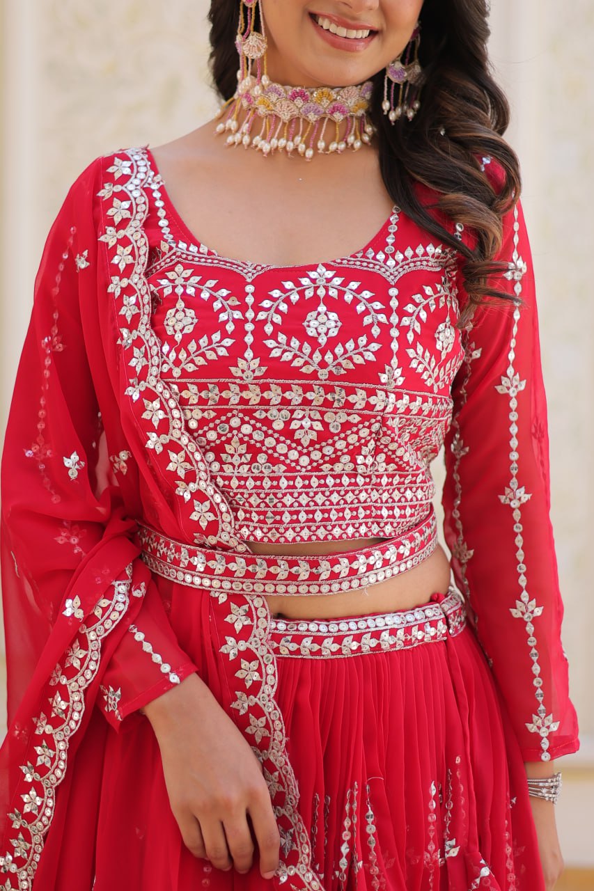 Heavy Fox Georgette Red Lehnga Choli By WTW