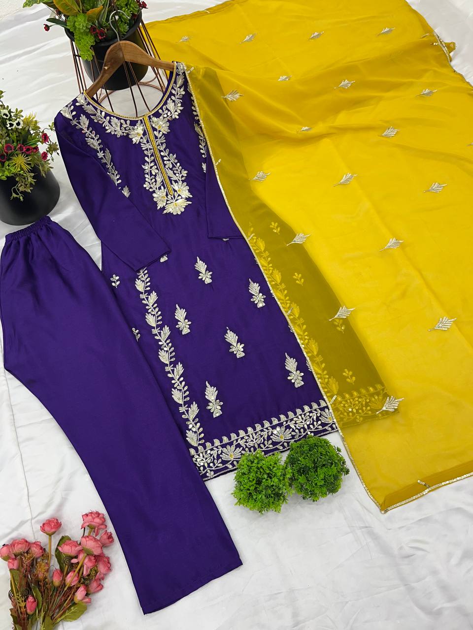 Designer Chinon Silk Readymade Suit By WTW