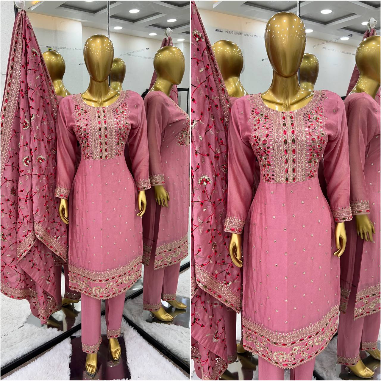 Splendorous Pink Color Chinnon Coding Coding Salwar Suit By WTW