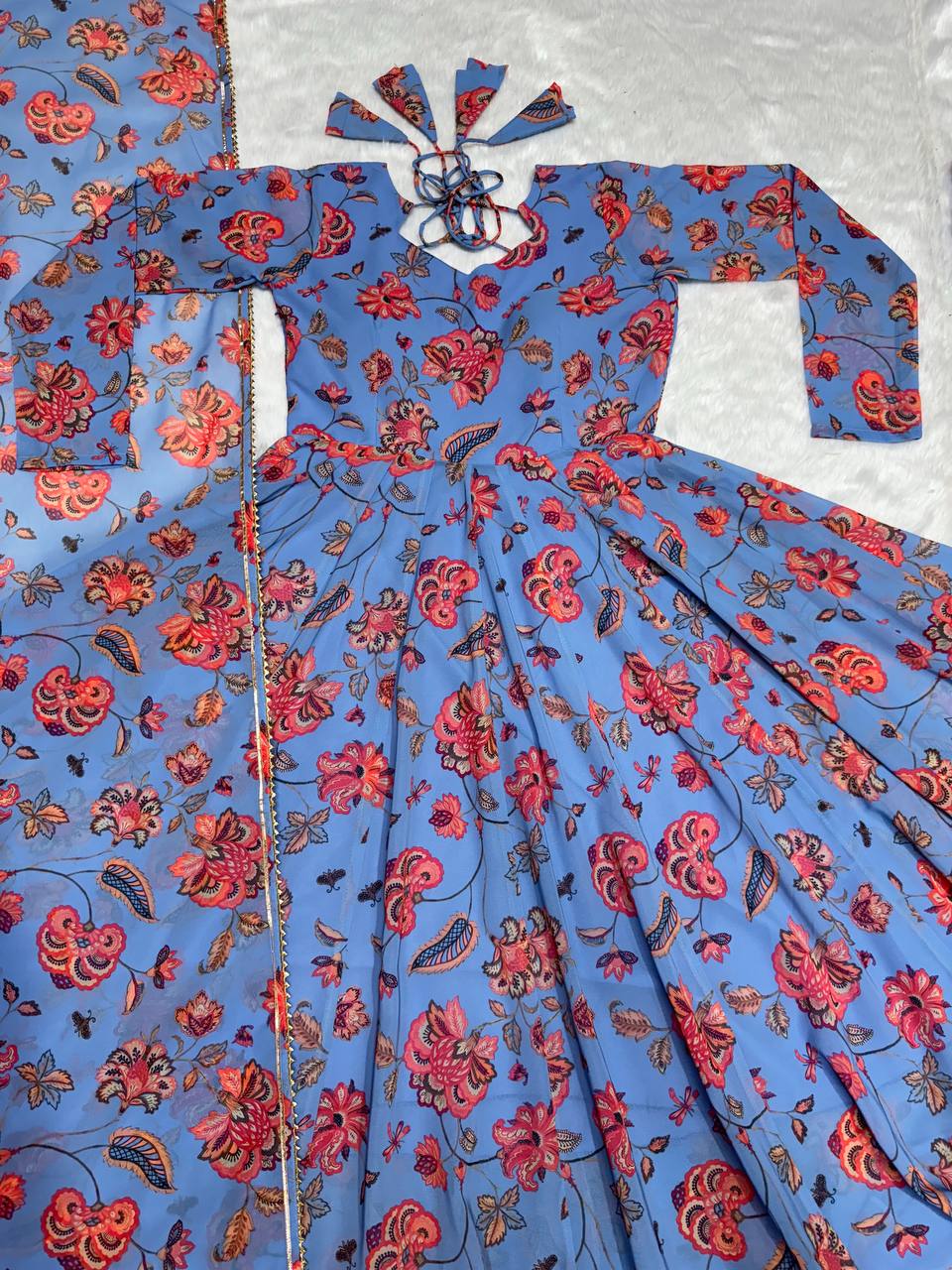 Blue Beauty Printed Faux Georgette Anarkali Suit By WTW