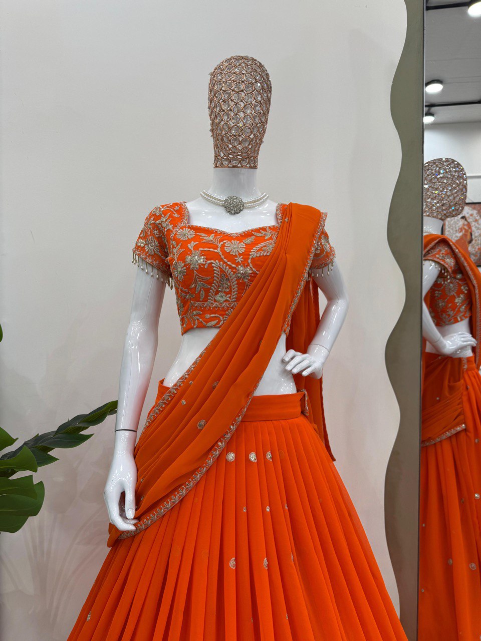 Wedding Special Attractive Orange Color Designer Lehenga Saree By WTW