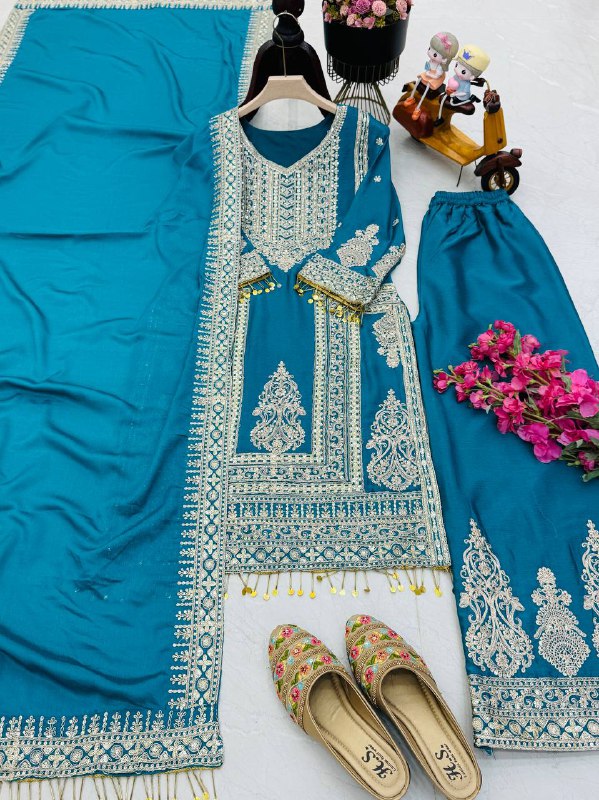 Chinon Silk Blue Colour Anarkali Suit By WTW