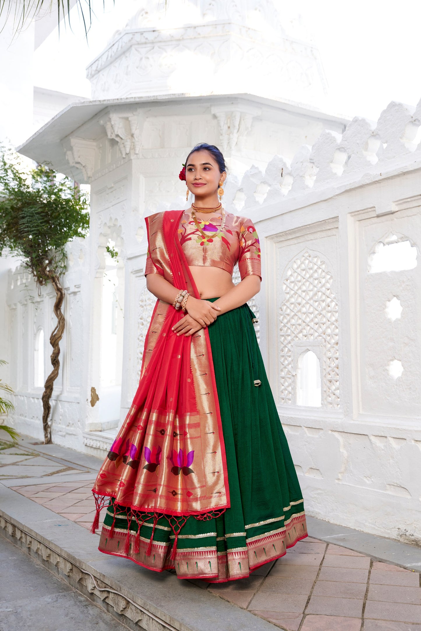 Green Color Vichitra Silk Jacquard Paithani Silk Lehenga Choli By WTW