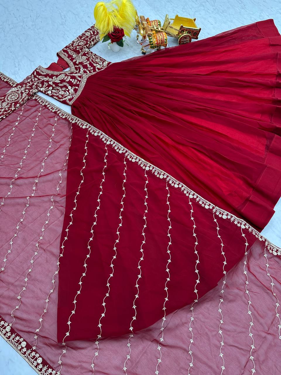 Traditional Rama Color Georgette Sequins Work Party Anarkali Gown By WTW