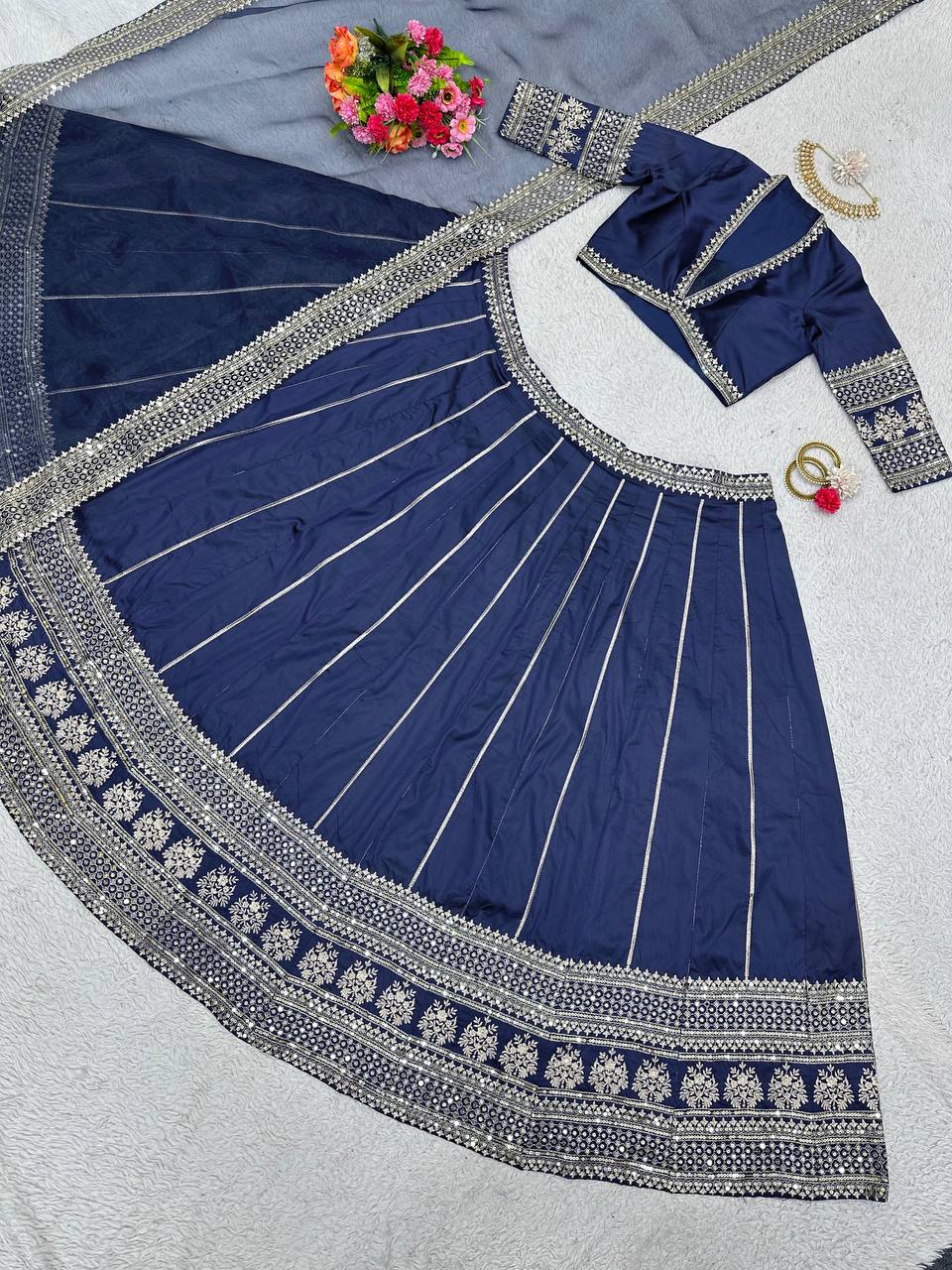 Charming Thread With Sequence Work Blue Color Lehenga Choli By WTW