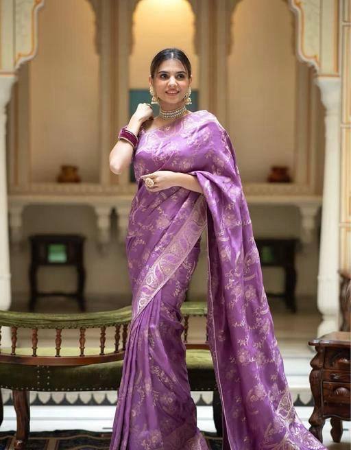 Splendorous Light Purple Soft Lichi Silk Jacquard All Over Saree By WTW