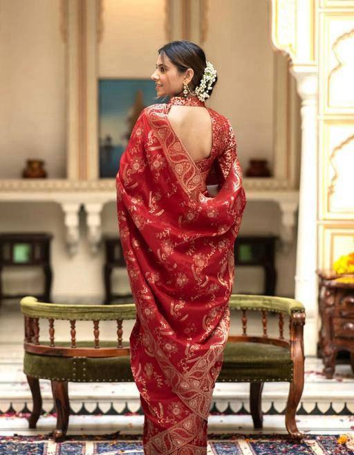 Splendorous Red Color Soft Lichi Silk Jacquard On All Over Saree By WTW