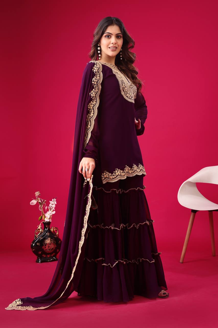 Adorable Embroidery Work Purple Color Sharara Suit By WTW