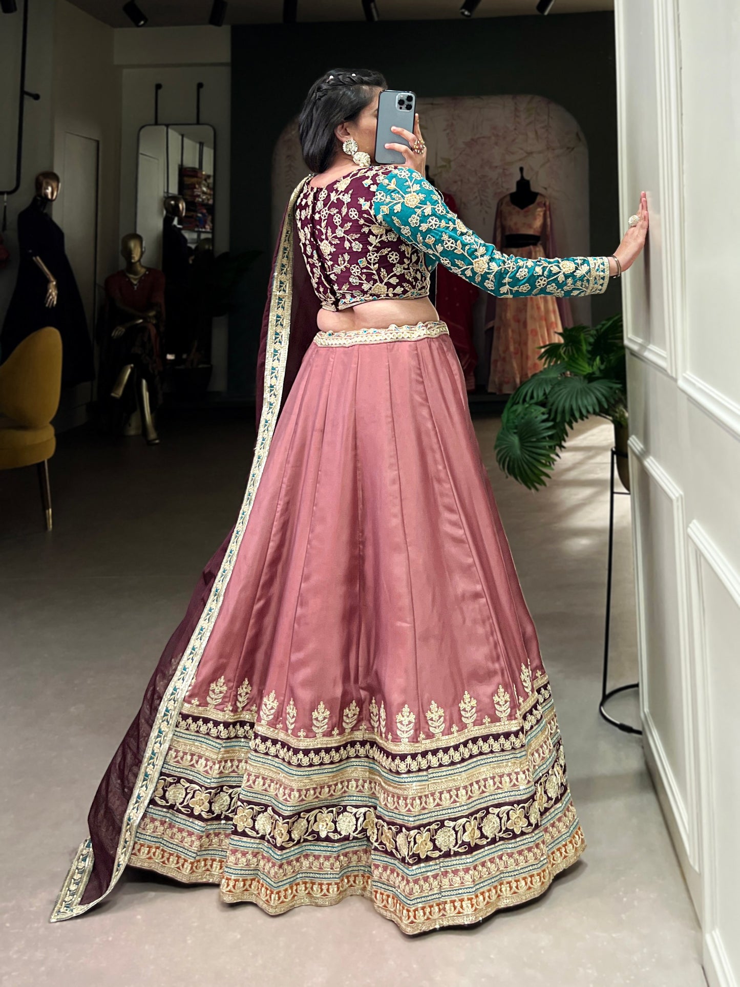 Peach Color Moonga Silk Embroidered Lehenga Choli By WTW
