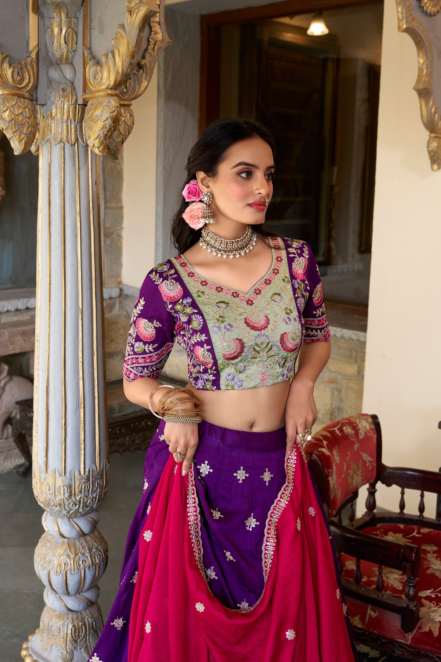 Fantastic Purple Color Vichitra Silk Indian Lehenga Choli For Wedding By WTW