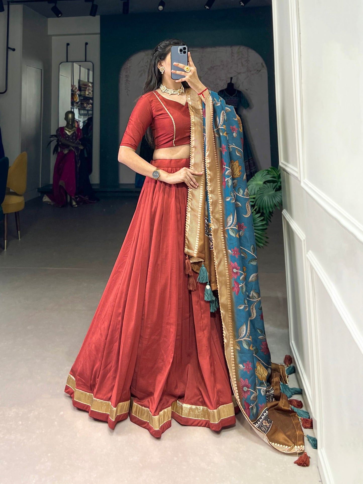 Beautiful Red Zari Weaving Dupion Silk Traditional Lehenga Choli By WTW