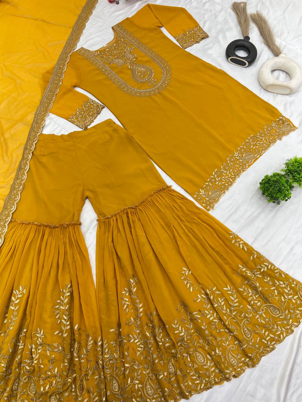 Amazing Yellow Color Faux Georgette With Embroidery Sequence Thread Work Salwar Suit By WTW