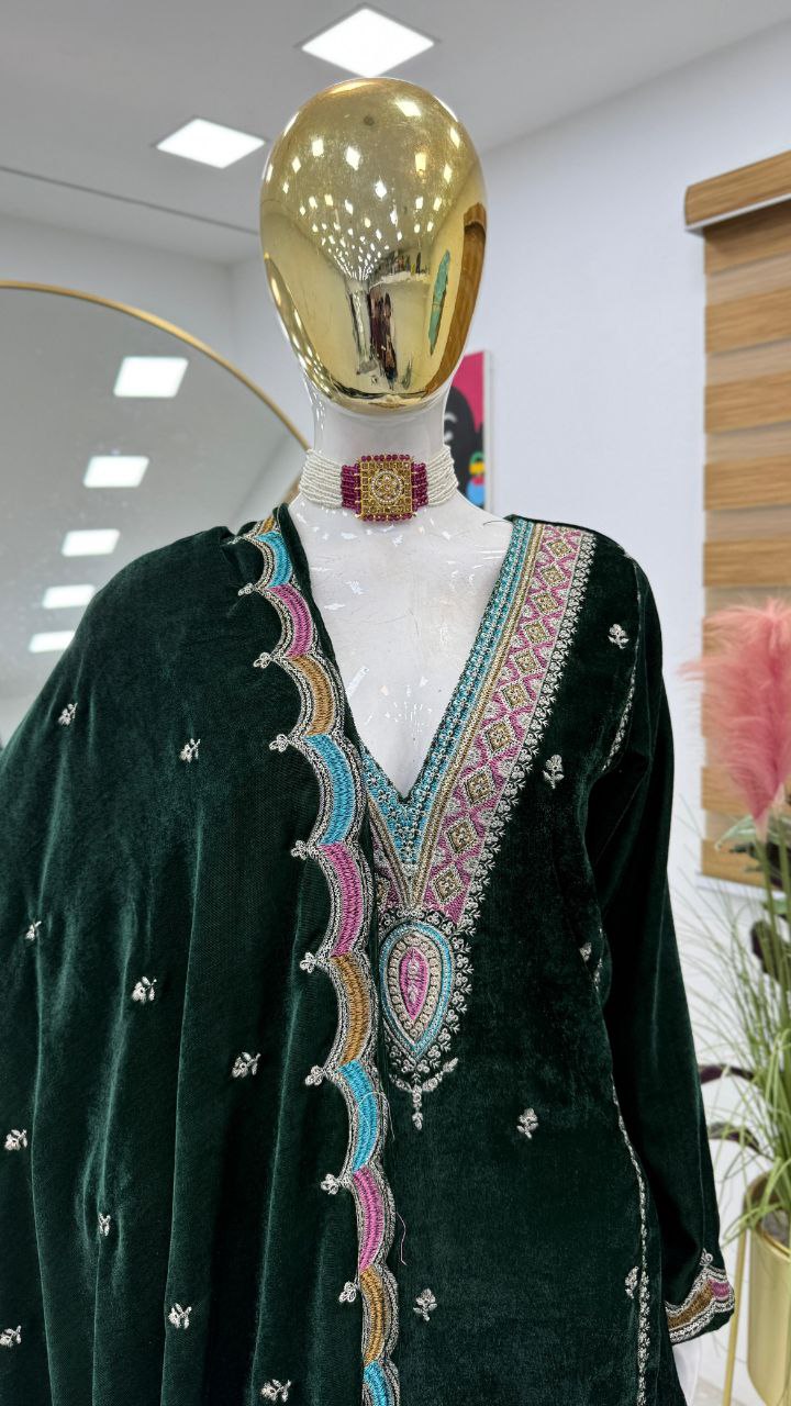 Winter Season Wear Designer Style Velvet Sequence Salwar Suit By WTW