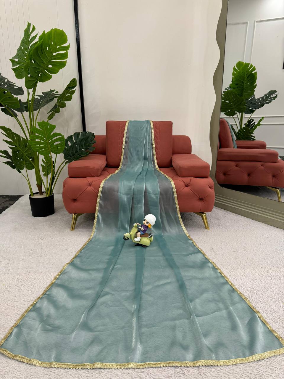 Light Firozi Blue Shimmery Tissue Silk Designer Saree By WTW