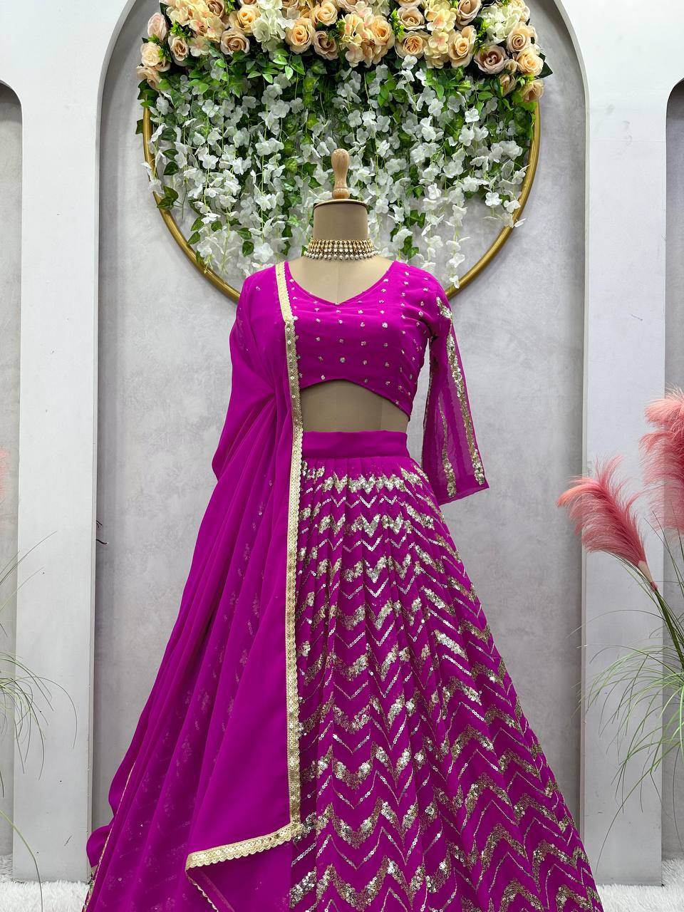 Zig Zag Sequence Work Dark Pink Lehenga Choli By WTW