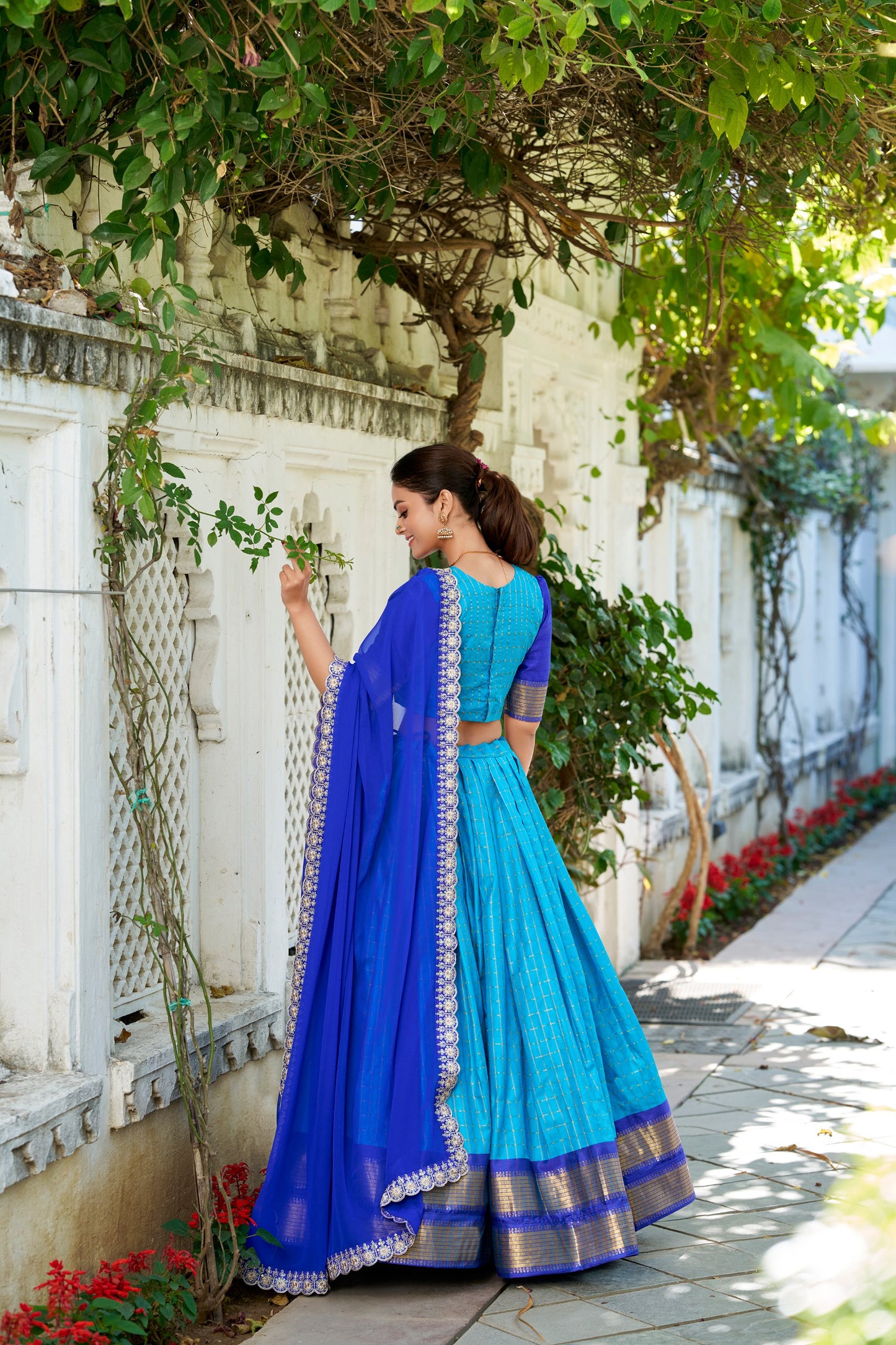 Beautiful Blue Zari Weaving Art Silk Festival Wear Half Saree Lehenga By WTW