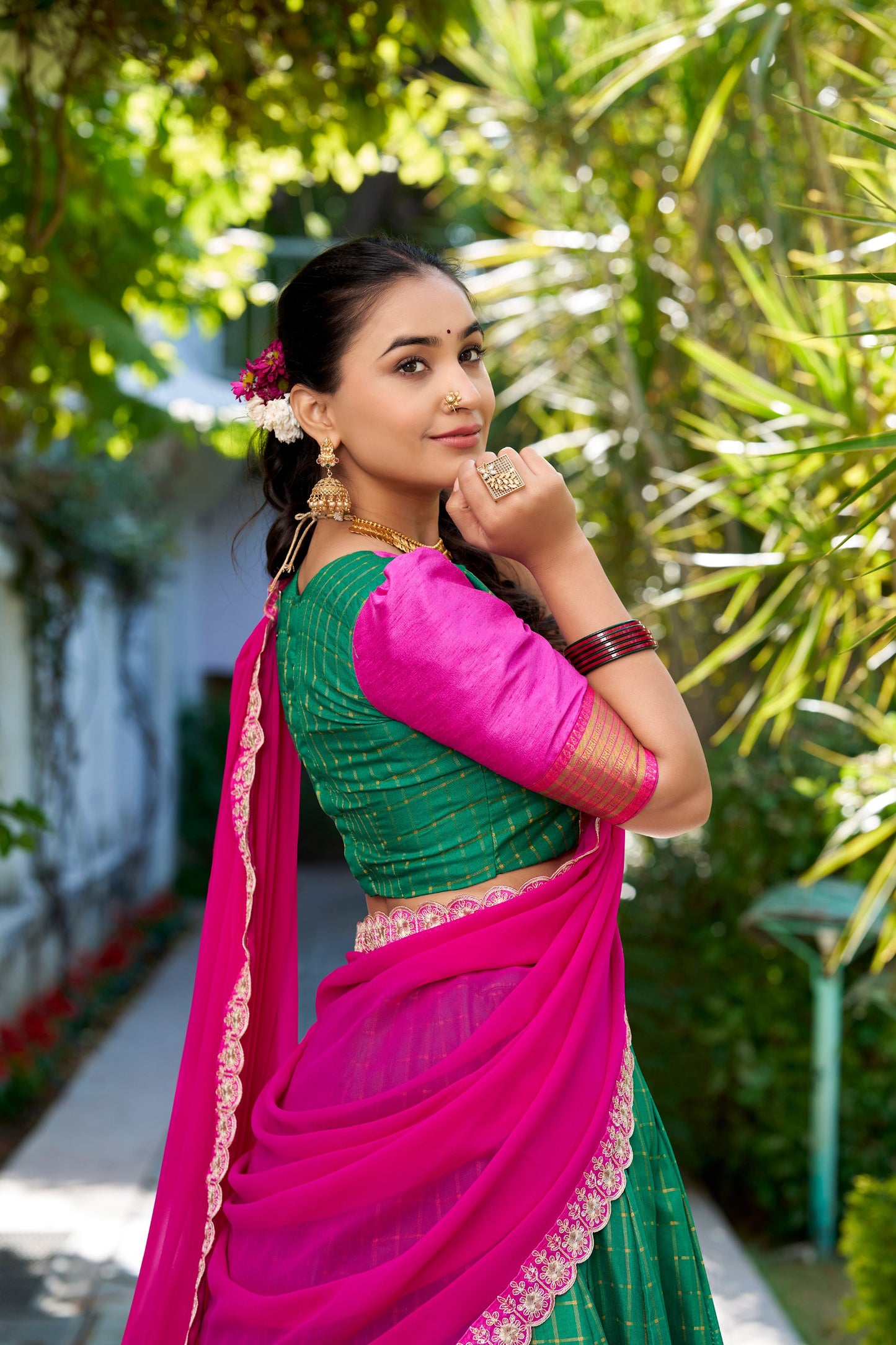 Astonishing Green Zari Weaving Art Silk Half Saree Lehenga By WTW