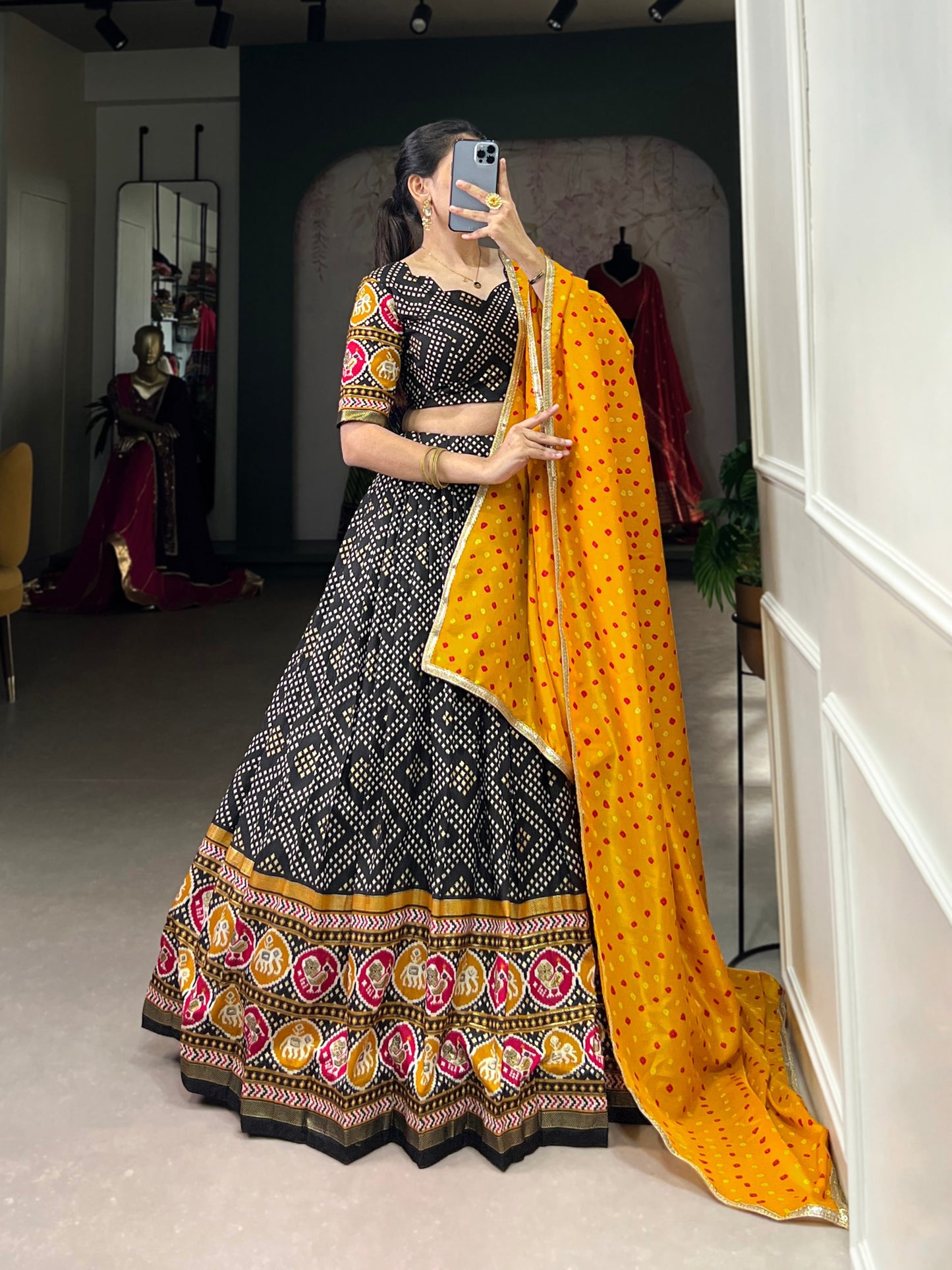 Digital Print Work Designer Lehenga Choli For Festival In Black By WTW