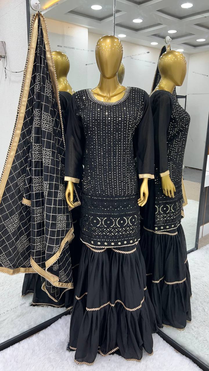 Beautiful Chinnon Punjabi Style Sharara Suit By WTW