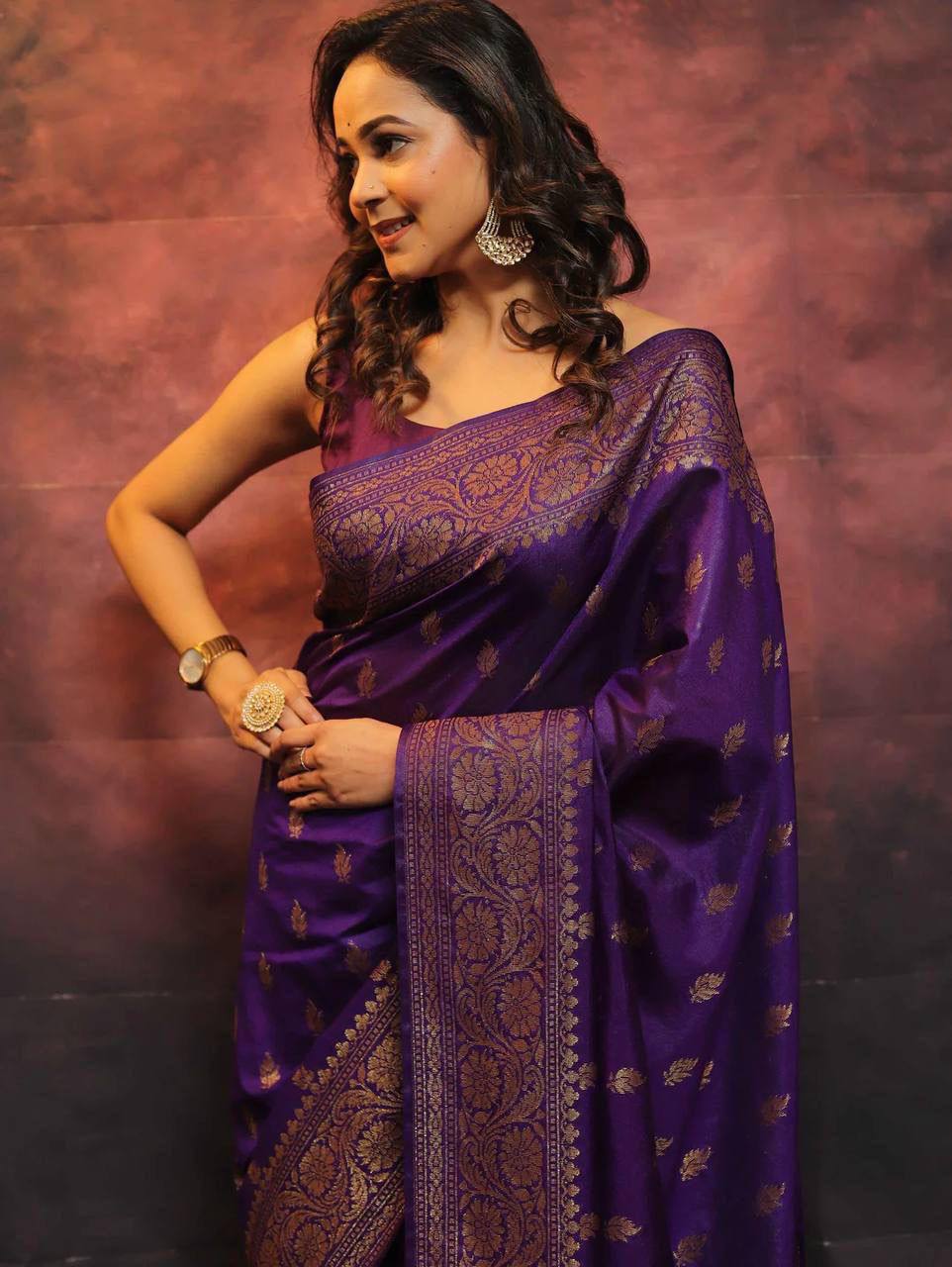 Purple Banarasi Silk Woven Saree By WTW