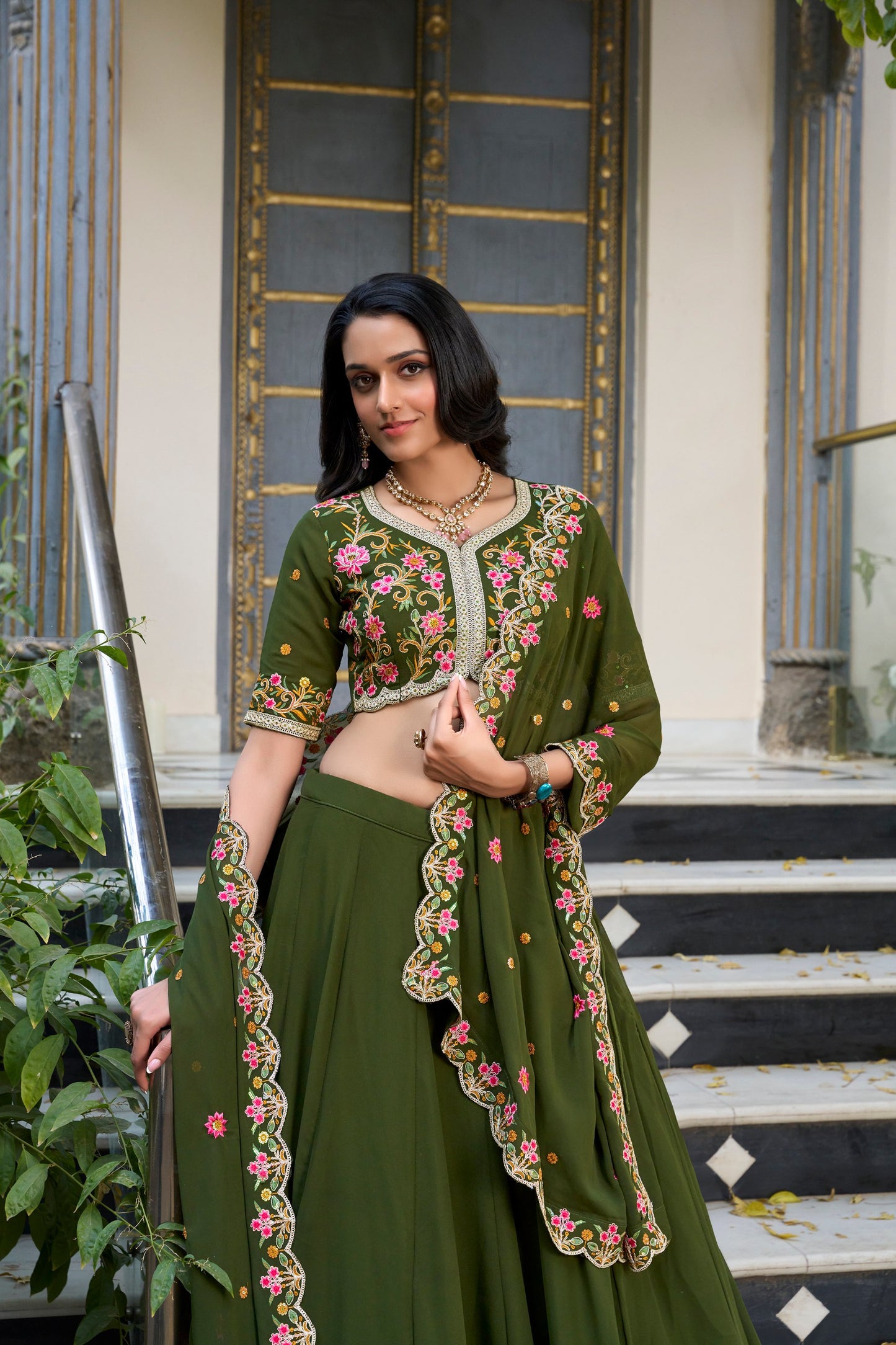 Mehndi Color Georgette Lehenga Choli By WTW