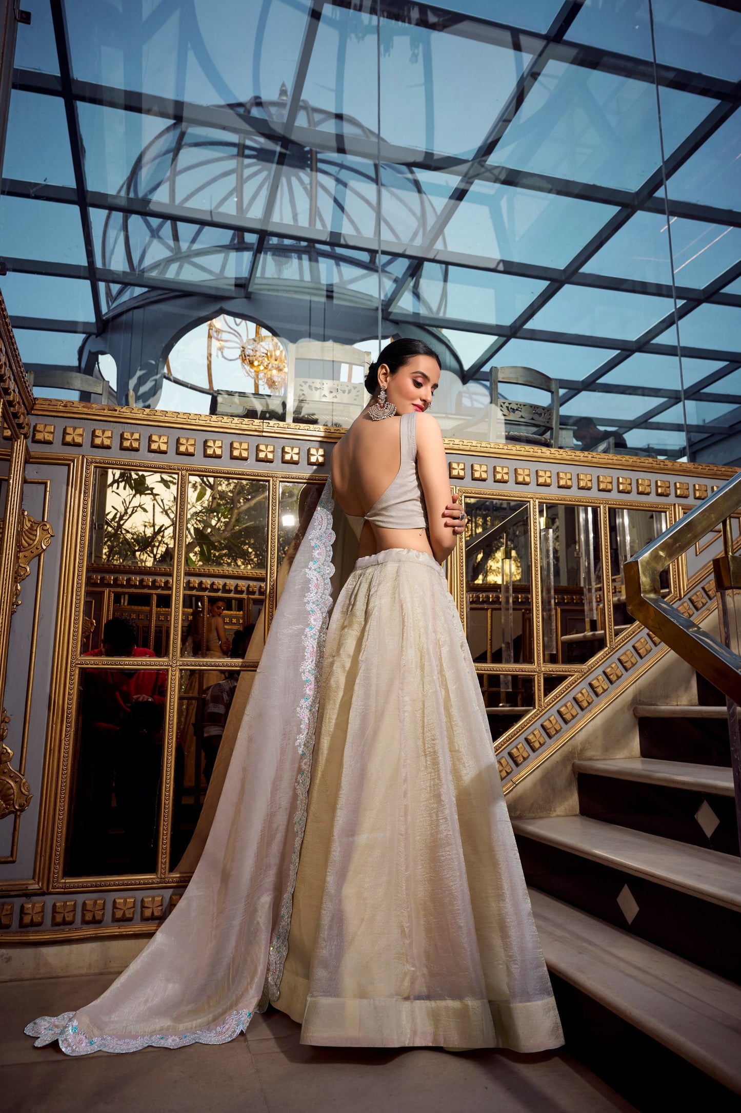 Awesome Cream Crushed Pattern Lehenga With Embroidered Choli By WTW