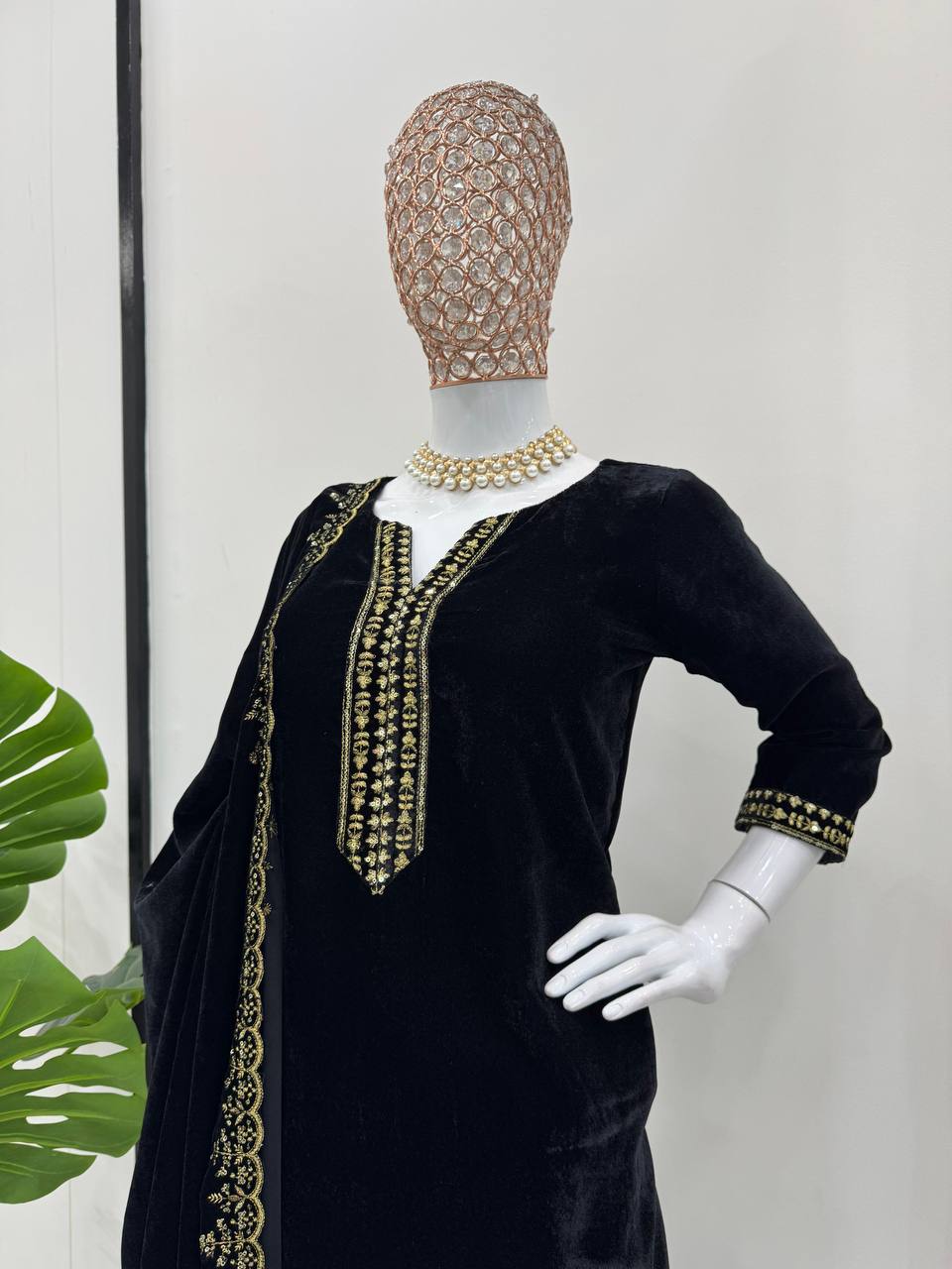 Viscose Velvet Black Top Pent With Dupatta By WTW