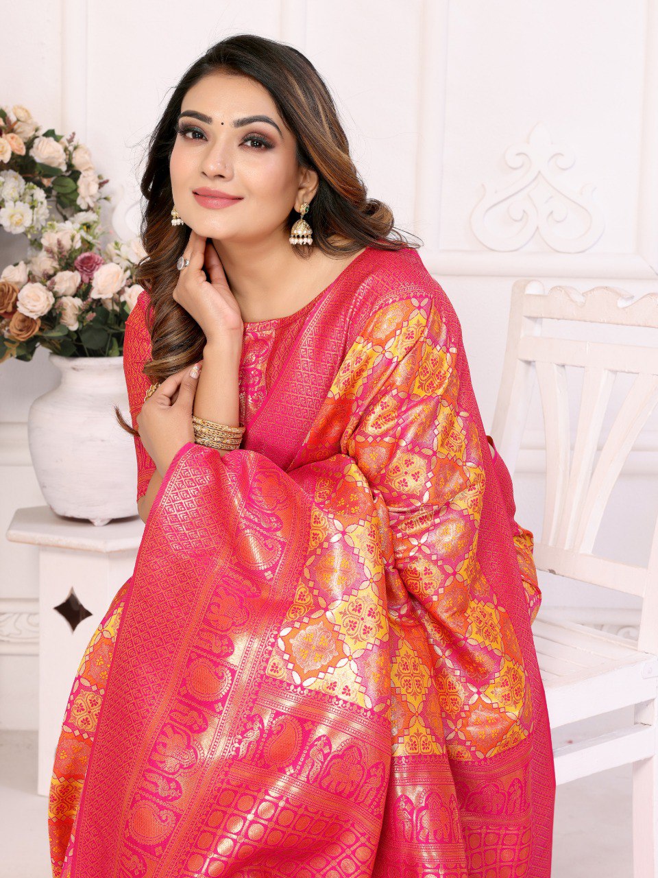 Yellow Banarasi Silk Saree With Blouse Piece By WTW