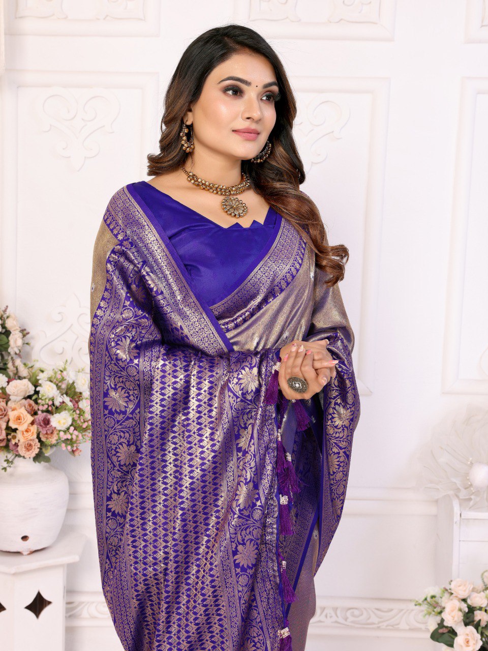 Purple Banarasi Silk Saree With Blouse Piece By WTW