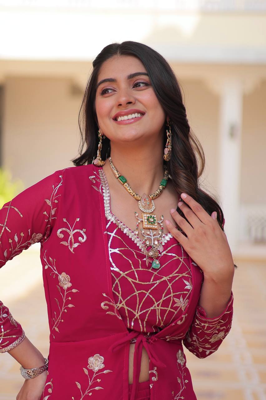 Designer Chinon Silk Pink Purple Color Lehenga Choli By WTW