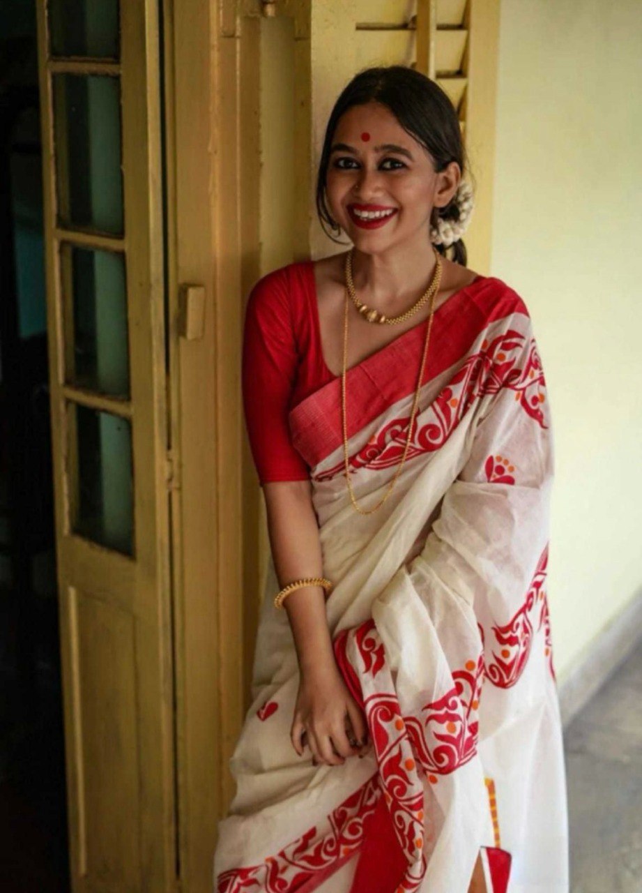 White And Red Color Banarasi Soft Silk Saree By WTW