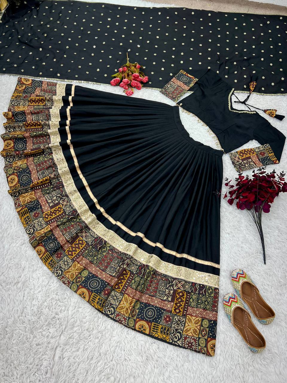Black Color Chinon Silk Embroidery Work Festival Wear Lehenga Choli By WTW