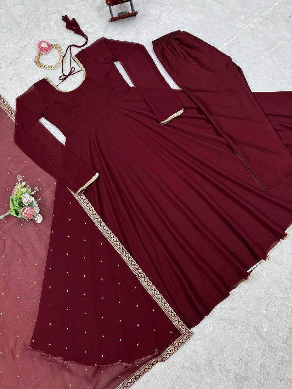 Maroon Color Fully Flair Party Wear Anarkali Gown By WTW
