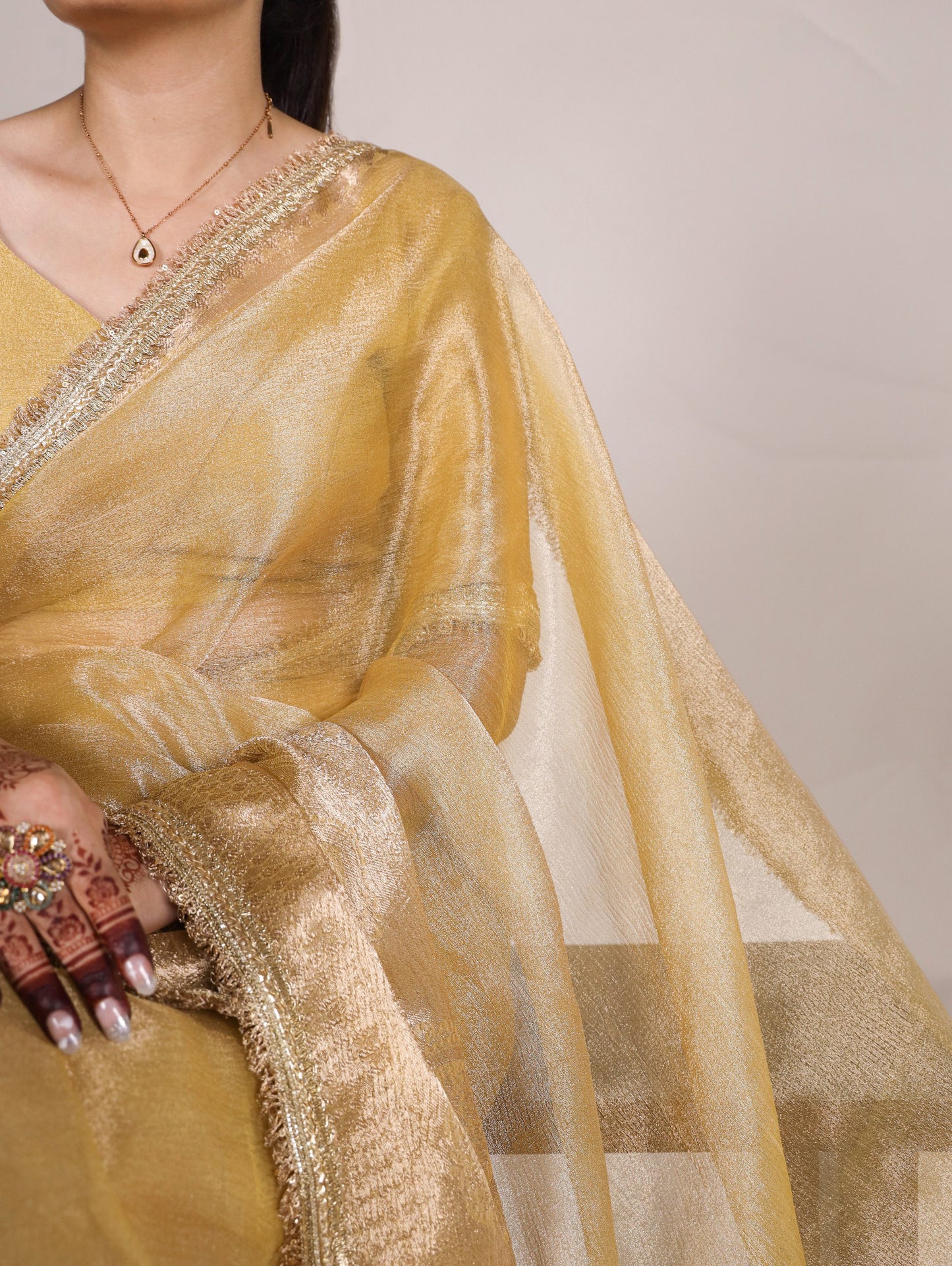 Light Yellow Tissue Shimmer Women’s Saree By WTW