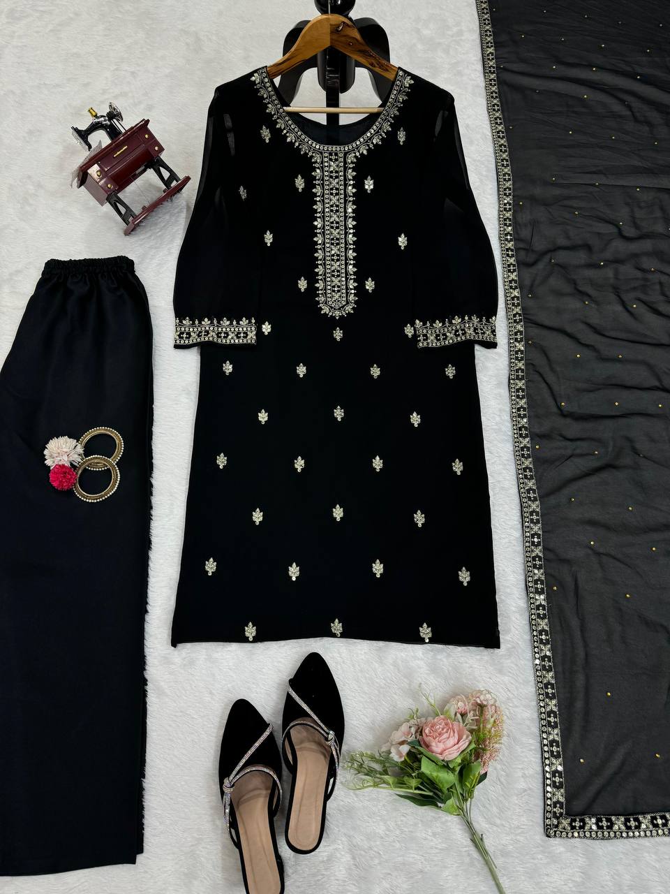 Black Faux Georgette Sequence Work Salwar Suit By WTW