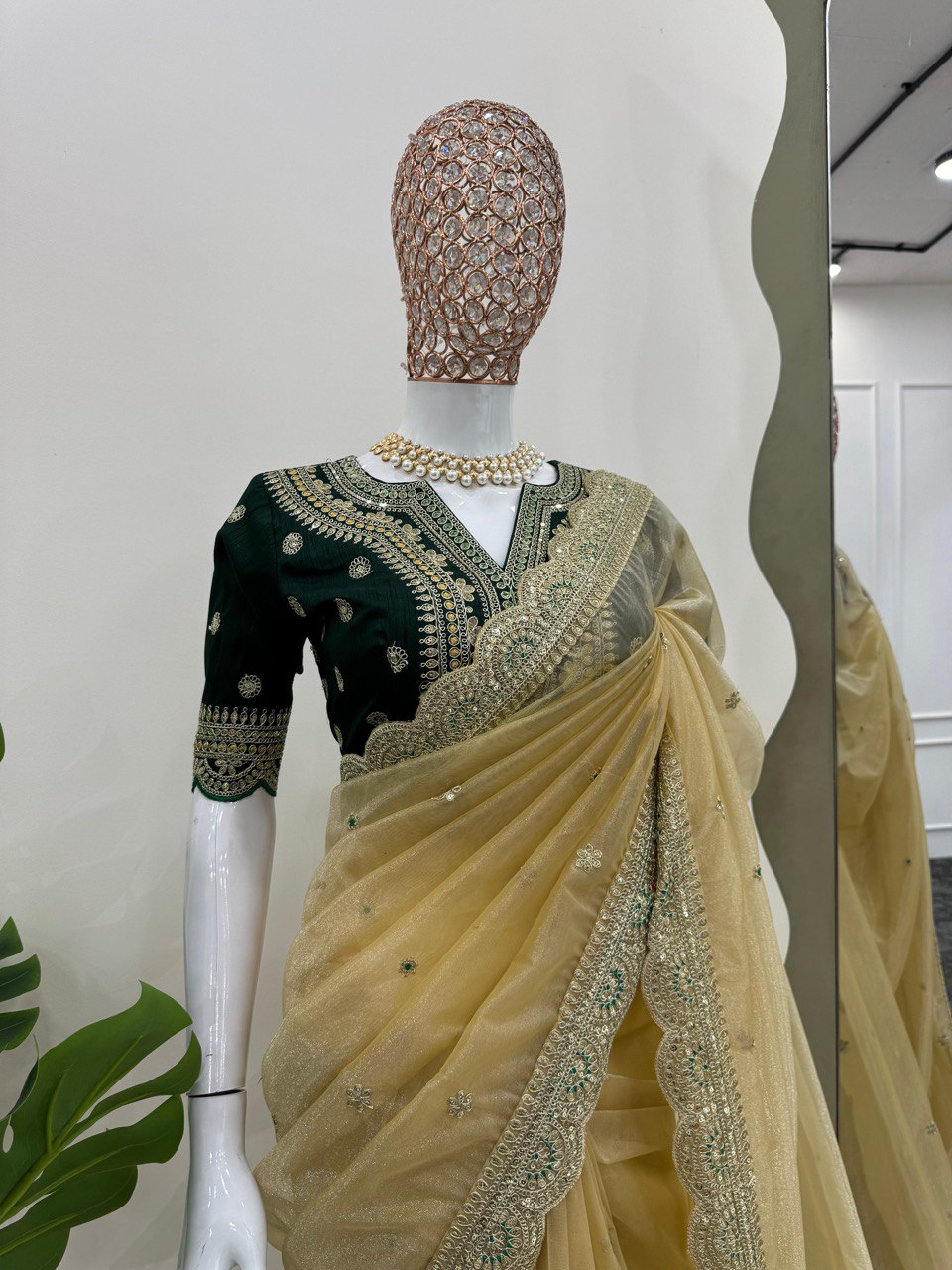 Designer Beige Net Saree With Coding & Sequence For Stylish Elegance By WTW