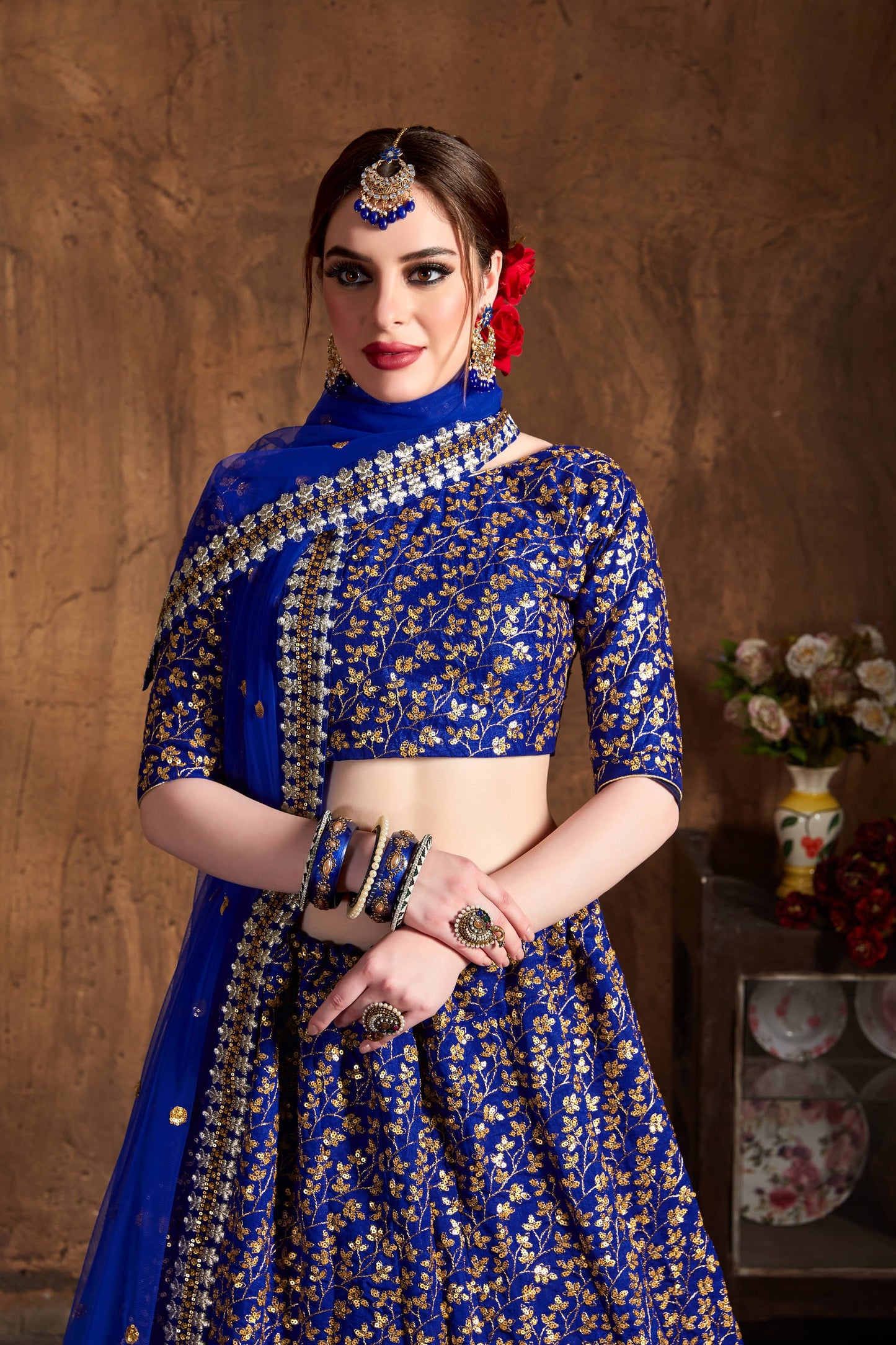 Blue Zari Embroidery Raw Silk Wedding Lehenga Choli With Dupatta By WTW