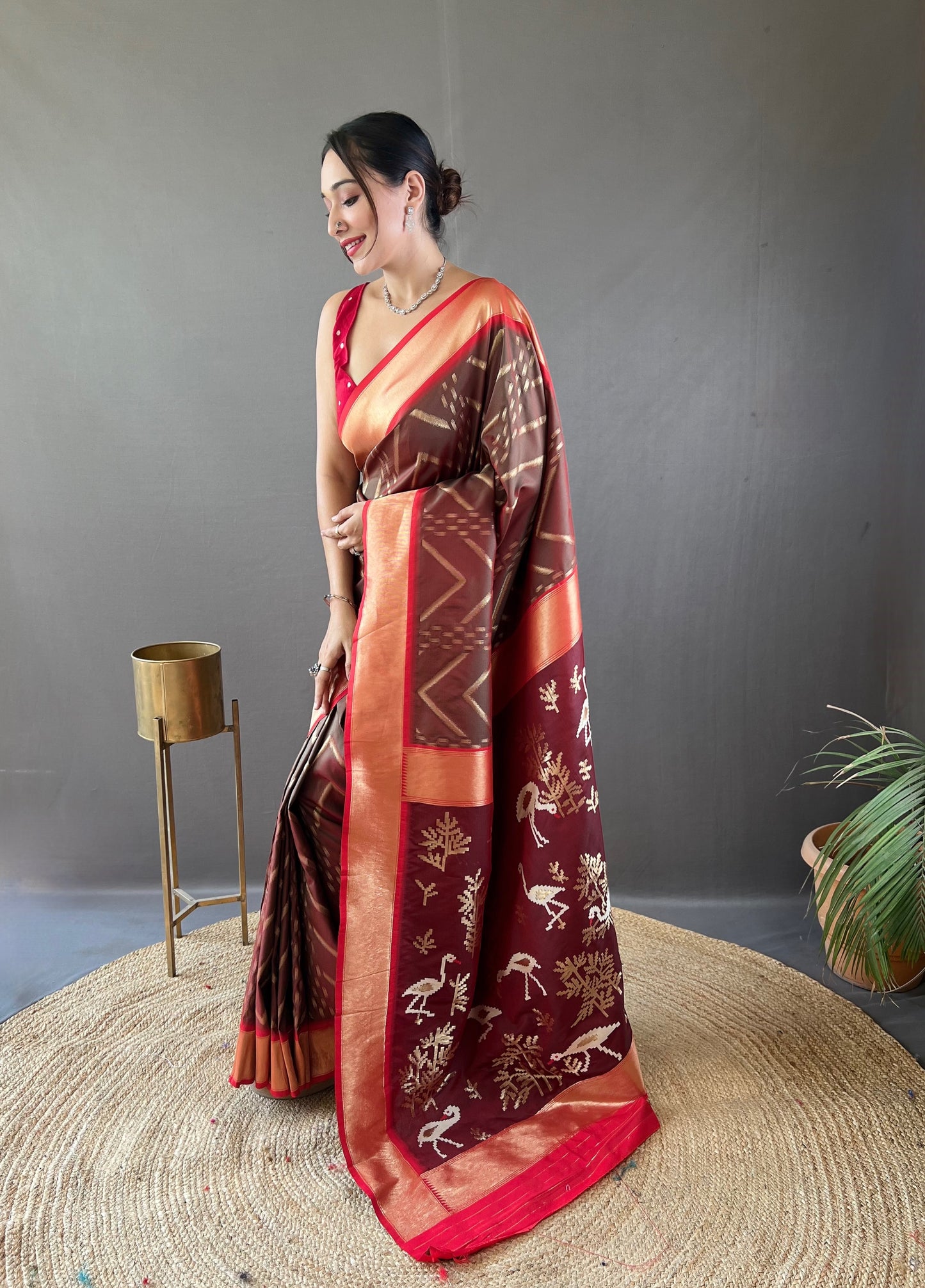 Adorable Dark Brown Silk Event Wear Saree With Blouse By WTW