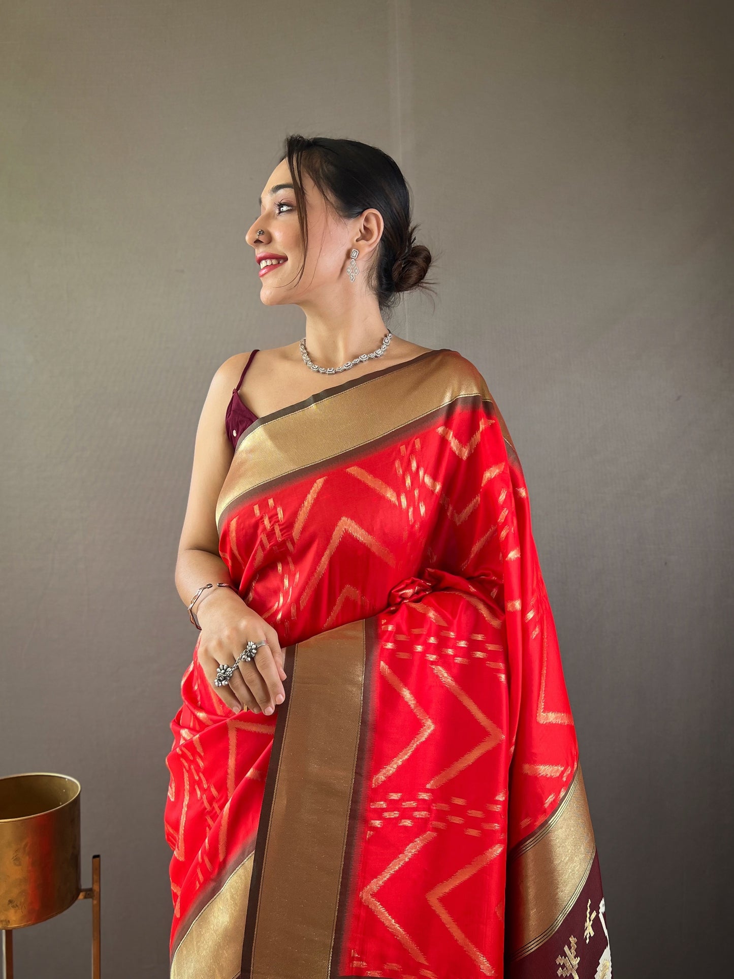 Precious Red Zari Weaving Silk Festival Wear Saree With Blouse By WTW