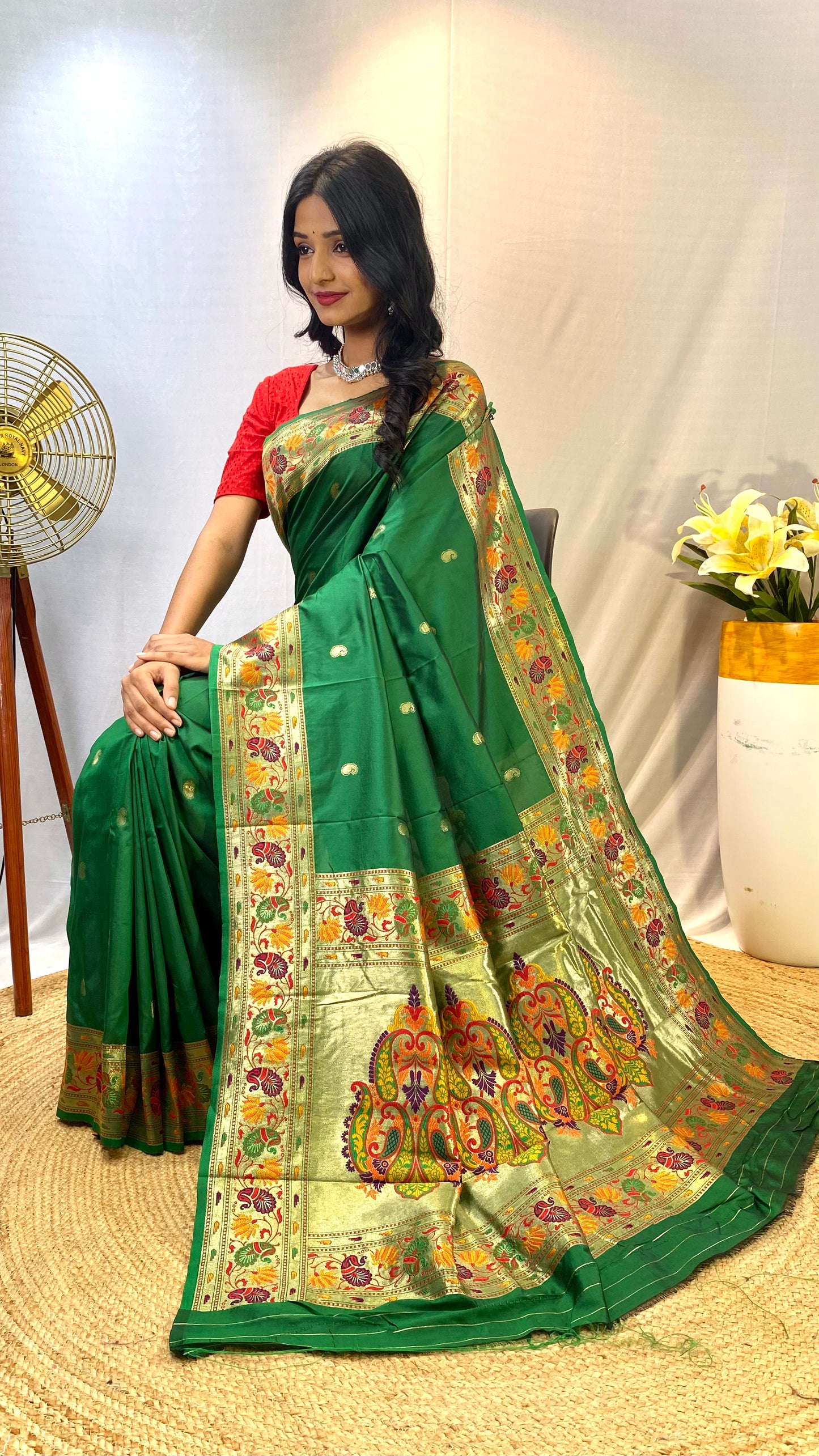Paithani Silk Green Festival Wear Weaving Saree By WTW
