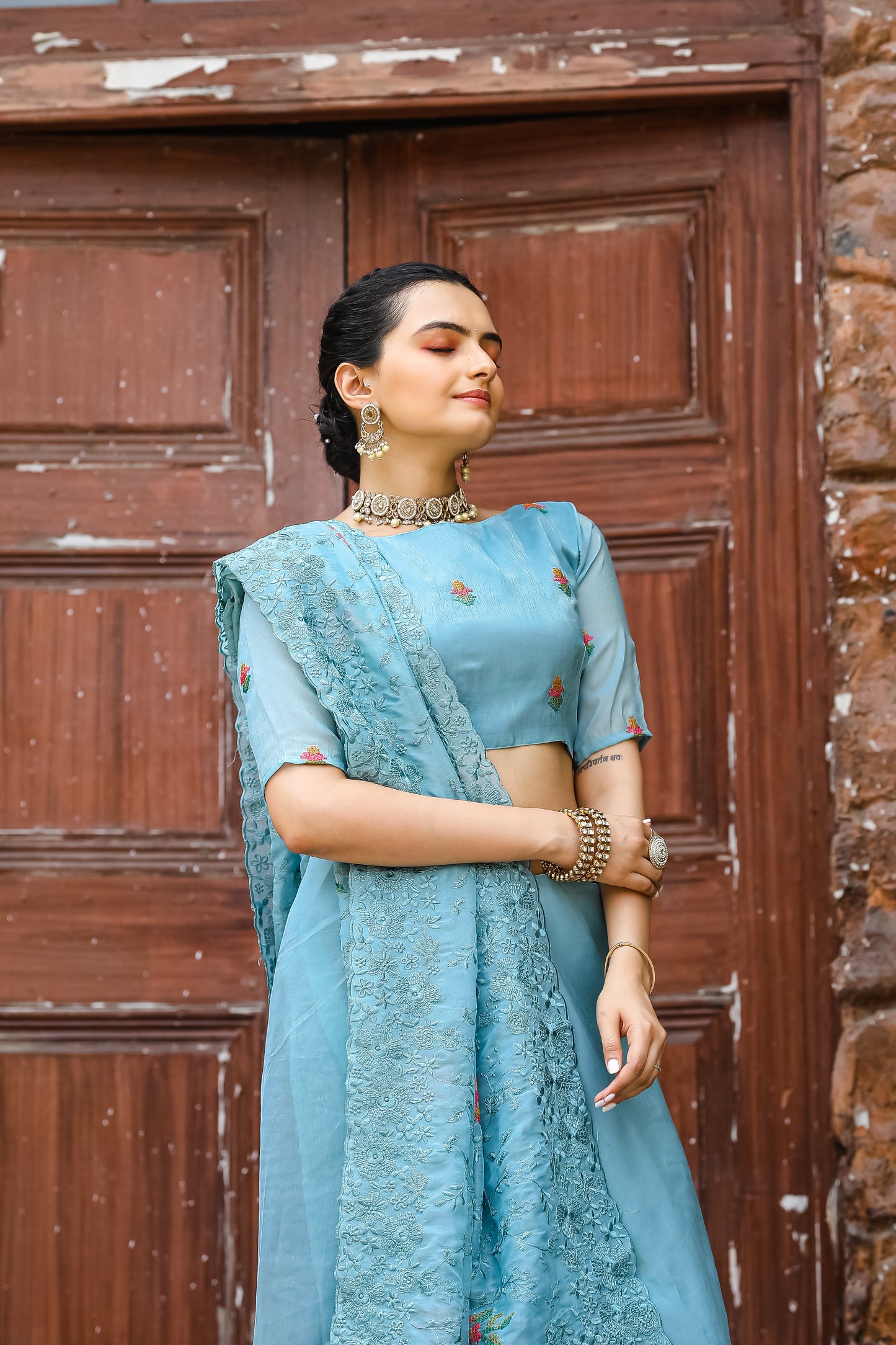 Chiffon Saree With Flower Embroidery With Cut Work By WTW