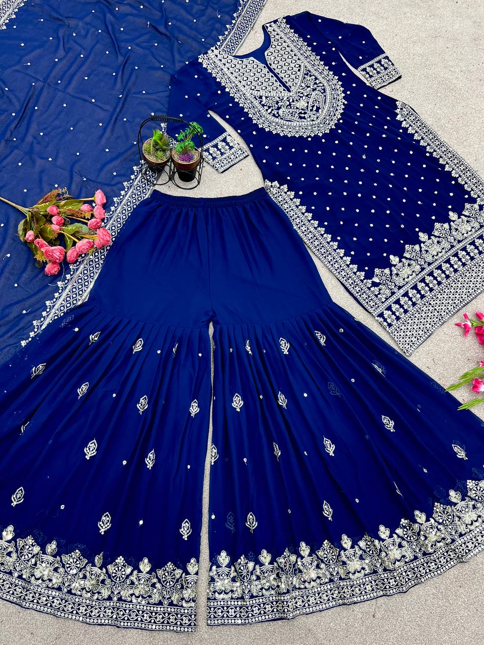 Pretty Royal Blue Georgette Embroidery Sequence Salwar Suit By WTW